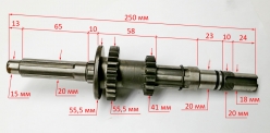 Вал 1 в сборе c функцией отбора мощности L=250мм (шестерня 14/25 зубьев) для GMC-9.0M HERC